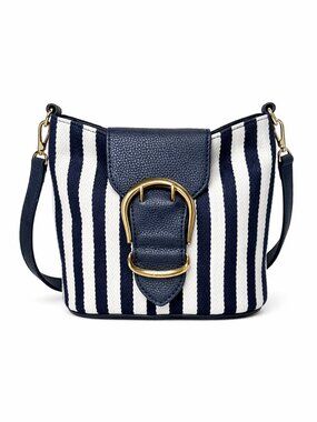 Ralph Lauren Navy/White Nautical Striped Canvas and Leather Crossbody